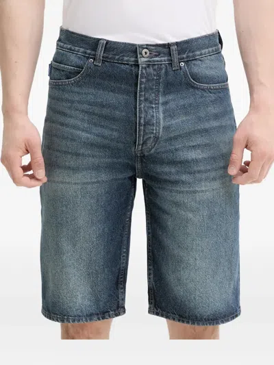 Hugo Boss Logo-patch Denim Shorts In Blue