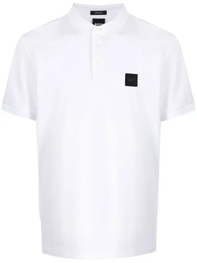 Hugo Boss Logo-patch Detail Cotton Polo Shirt In White