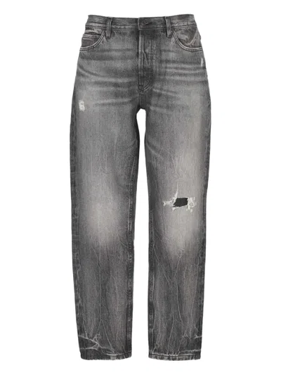 Hugo Boss Logo-patch Distressed Jeans In Gray