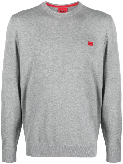 Hugo Boss Logo-patch Fine-knit Jumper In Grey
