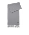 Hugo Boss Wool Scarf With Logo Label And Twisted Fringes In Gray