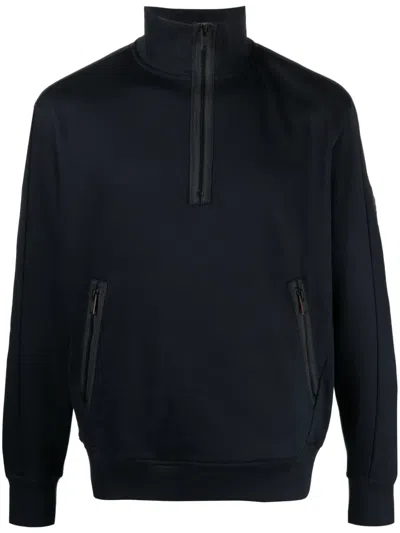 Hugo Boss Logo-patch Half-zip Sweatshirt In Blue