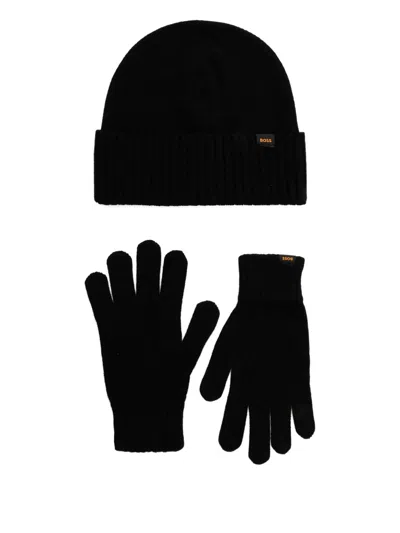 Hugo Boss Logo-patch Hat & Gloves Set In Black