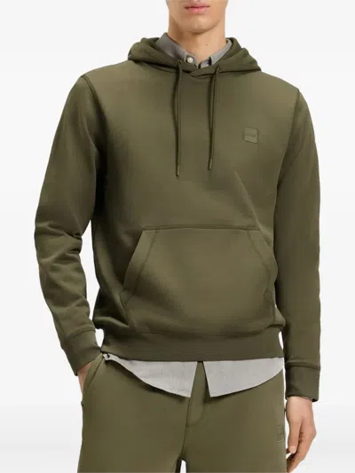 Hugo Boss Logo Patch Hooded Hoodie In Green