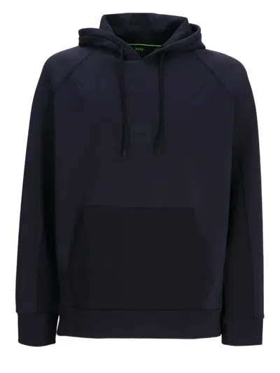 Hugo Boss Logo-patch Hoodie In Blue