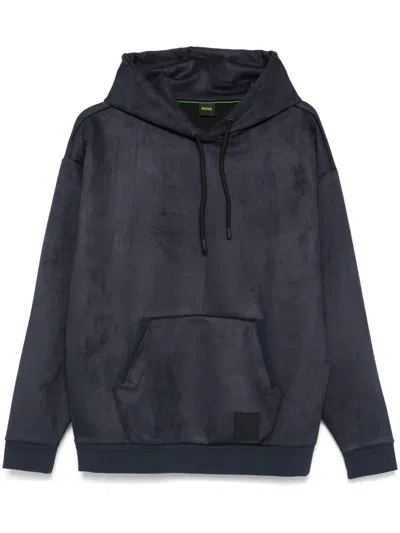 Hugo Boss Logo-patch Hoodie In Blue