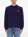 Hugo Boss Logo-patch Hoodie In Blue
