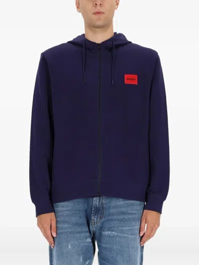 Hugo Boss Logo-patch Hoodie In Blue