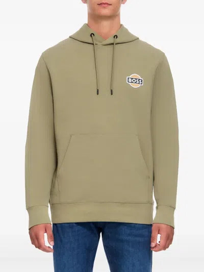 Hugo Boss Logo-patch Hoodie In Green