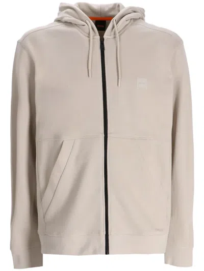 Hugo Boss Logo-patch Hoodie In Neutrals