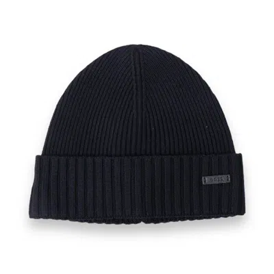 Hugo Boss Boss  Logo Patch Knitted Beanie In Black