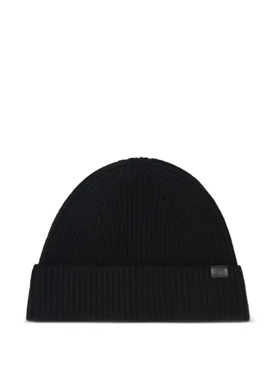 HUGO BOSS LOGO-PATCH KNITTED BEANIE HAT