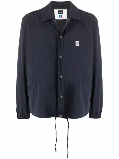 Hugo Boss Logo-patch Lightweight Shirt Jacket In Blau