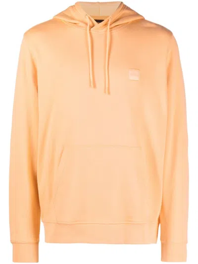 Hugo Boss Logo-patch Long-sleeve Hoodie In Orange