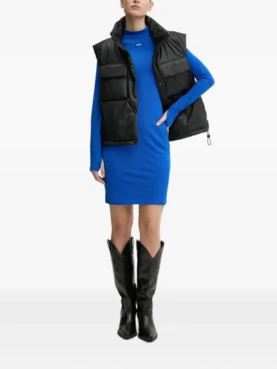 Hugo Boss Logo-patch Long-sleeve Mini Dress In Blue
