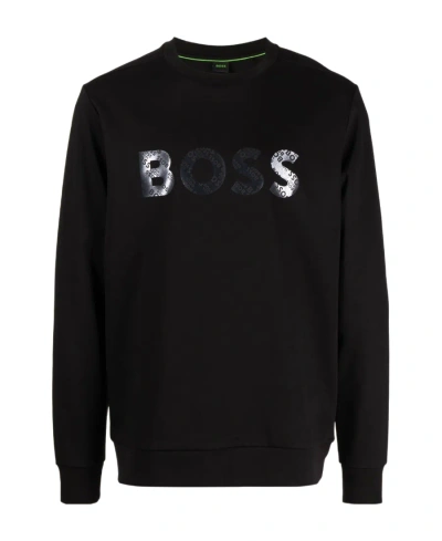 Hugo Boss Logo-patch Long-sleeved Cotton Sweatshirt In Black