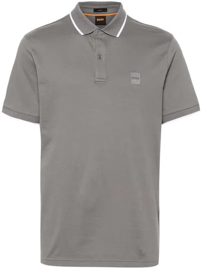 Hugo Boss Logo-patch Polo Shirt In Grey