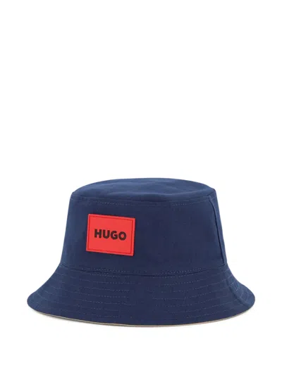 Hugo Boss Kids' Logo-patch Reversible Bucket Hat In Blue