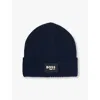 Hugo Boss Navy Logo-patch Ribbed-cuff Knitted Beanie Hat 2-3 Y In Navy