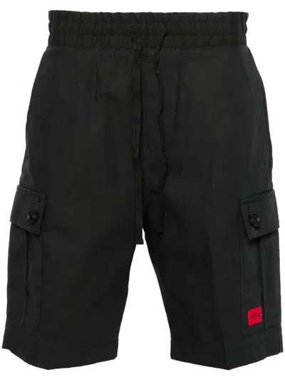 Hugo Boss Logo-patch Ripstop Cargo Shorts In Blue