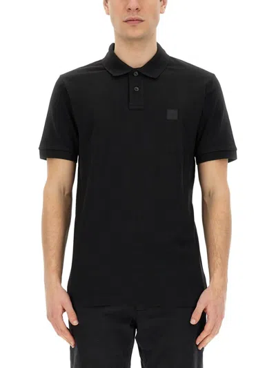 Hugo Boss Paddy Dropneedle Box Logo Pique Polo Regular Fit Top In Black