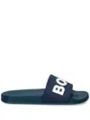 Hugo Boss Italian-made Slides With Raised Logo In Blue