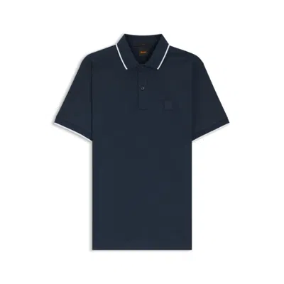 Hugo Boss Logo-patch Slim-fit Polo Shirt In Stretch Cotton In Blue