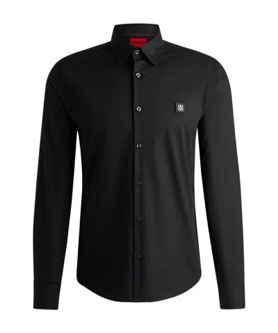 Hugo Boss Logo Patch Slim Fit Shirt In Black