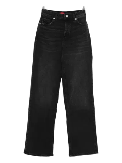 Hugo Boss Logo-patch Straight Jeans In Black