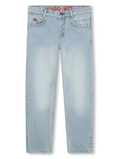 Hugo Boss Kids' Logo-patch Straight-leg Jeans In Blue
