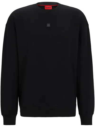 Hugo Boss Logo-patch Stretch-cotton Hoodie In Black