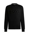 Hugo Boss Cotton-terry Sweatshirt With Flock-print Logo In Black