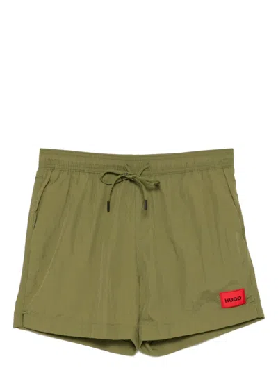 Hugo Boss Logo Patch Swim Shorts In Green