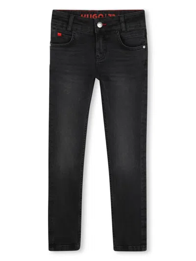 Hugo Boss Kids' Logo-patch Tapered Jeans In 黑色