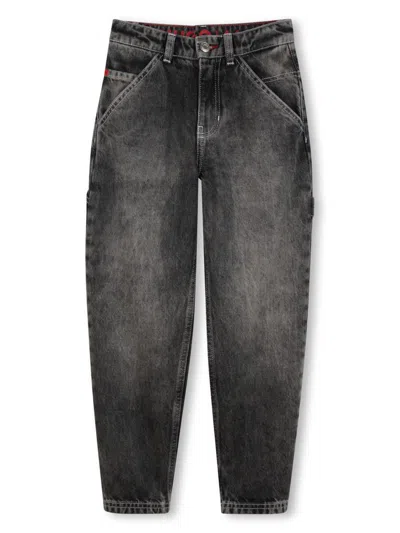 Hugo Boss Kids' Logo-patch Tapered Trousers In Black