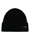 Hugo Boss Logo-patch Virgin Wool Beanie In Black