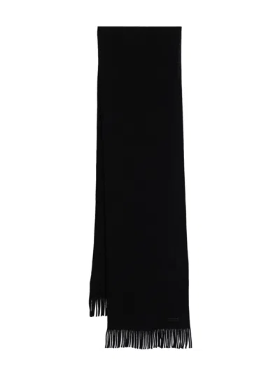 Hugo Boss Logo-patch Wool Scarf In Blue