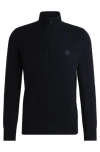 Hugo Boss Logo-patch Zip-neck Sweater In Cotton And Cashmere In Blue
