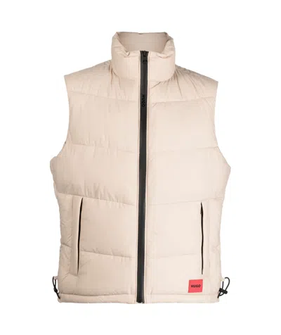 Hugo Boss Logo-patch Zip-up Quilted Gilet In Nude