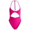 Hugo Boss Logo-pattern Cutout Swimsuit In Toweling Jersey In Pink