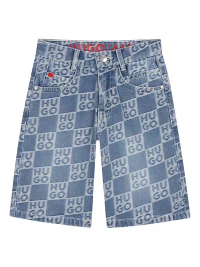 Hugo Boss Kids' Logo-pattern Denim Shorts In Multi