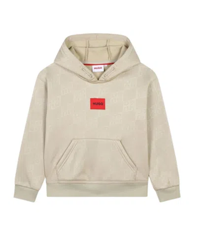 Hugo Boss Logo Pattern Hoodie In Nude
