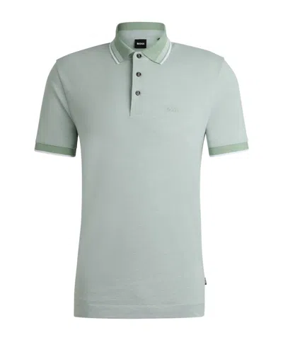 Hugo Boss Oxford-cotton-piqué Polo Shirt With Logo Detail In Gray