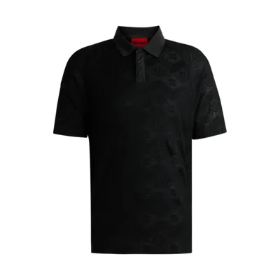 Hugo Boss Logo-pattern Polo Shirt With Contrast Placket In Black
