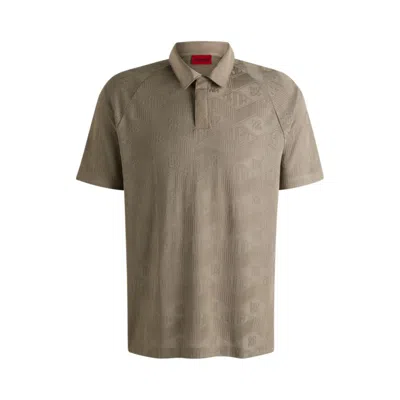 Hugo Boss Logo-pattern Polo Shirt With Contrast Placket In Brown