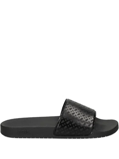 Hugo Boss Logo-pattern Slides In Black