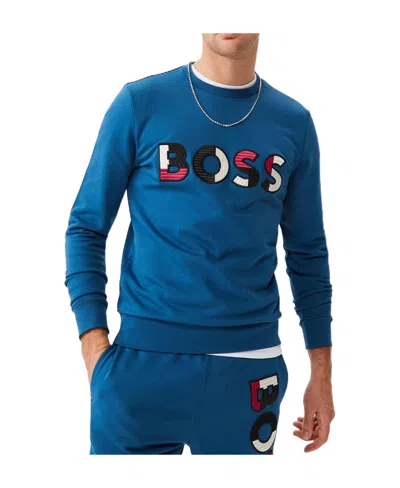 Hugo Boss Logo Pattern Sweater In Blue