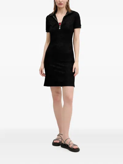 Hugo Boss Logo-pattern Zip-front Mini Dress In Black