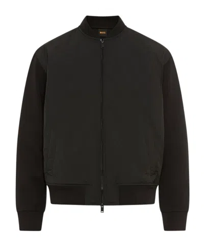 Hugo Boss Logo-patterned Bomber Casual Jacket In Black