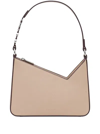 Hugo Boss Logo-plaque Chain-embellished Shoulder Bag In Neutral